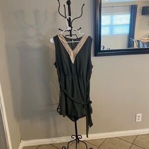 Green Ruched Wrap Jumpsuit with V-Neck